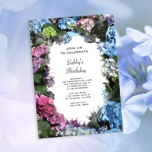 Meerkleurige hydrangea Flowers Birthday Party Kaart