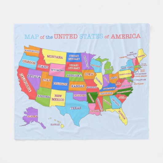 Meerkleurige kaart van de Verenigde Staten Fleece Deken (Voorkant (Horizontaal))