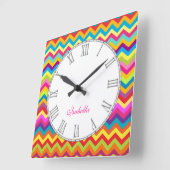 Meerkleurige kajevron zigzag kinder naam wandklok (Hoek)