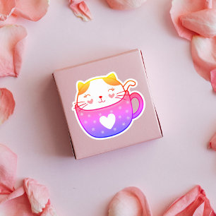 Meerkleurige kat in een mok sticker