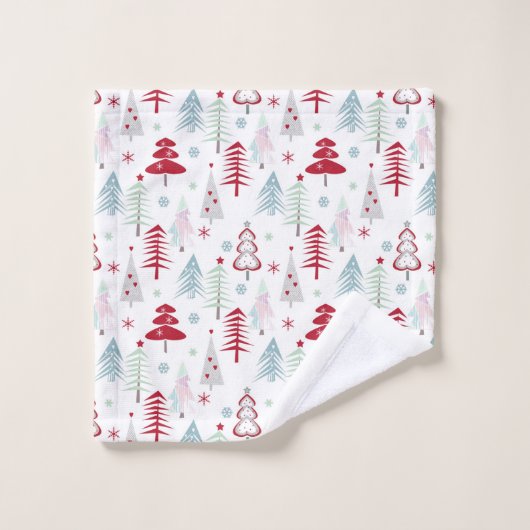 Meerkleurige kerstbomen op een wit bad handdoek (Wasdoekje)