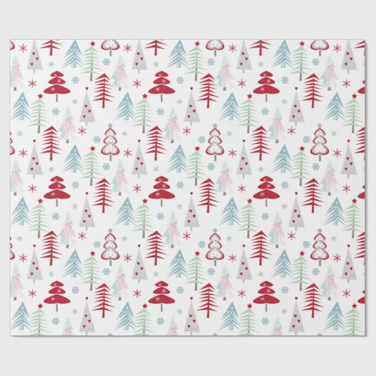 Meerkleurige kerstbomen op een wit cadeaupapier (Vlak)
