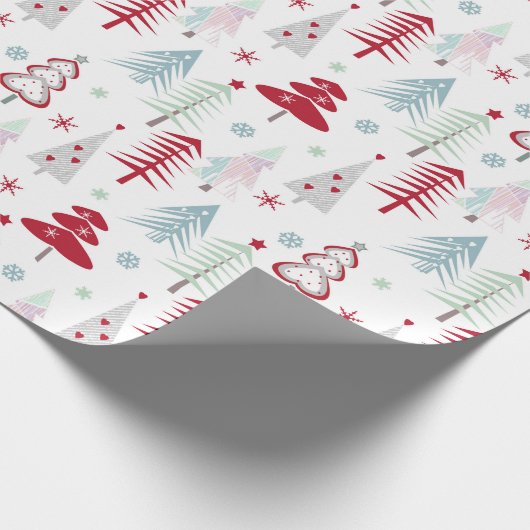 Meerkleurige kerstbomen op een wit cadeaupapier (Hoek)