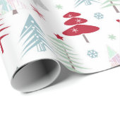 Meerkleurige kerstbomen op een wit cadeaupapier (Rol Hoek)