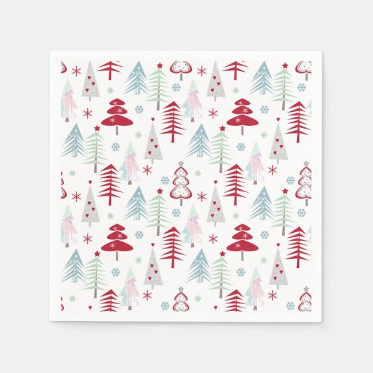 Meerkleurige kerstbomen op een wit servet (Voorkant)