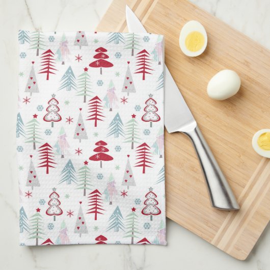 Meerkleurige kerstbomen op een wit theedoek (Quarter Fold)