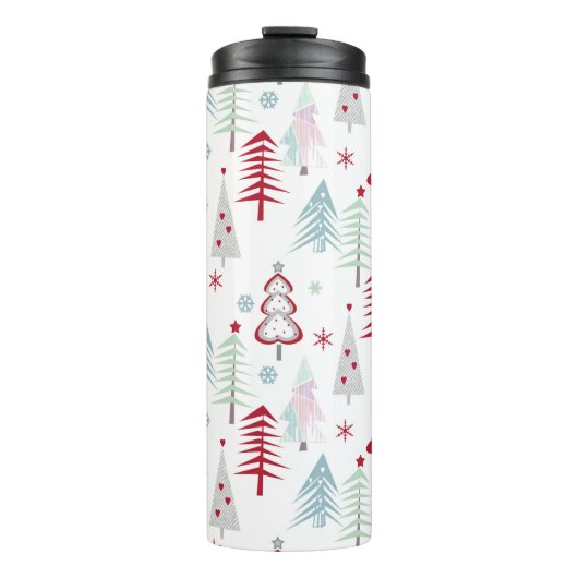 Meerkleurige kerstbomen op een wit thermosbeker (Voorkant)