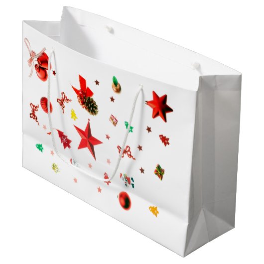 Meerkleurige kerstrode versieringen groot cadeauzakje (Voorkant Gekanteld)