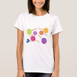 Meerkleurige kleuren met Lollipops-tekenstijl T-shirt