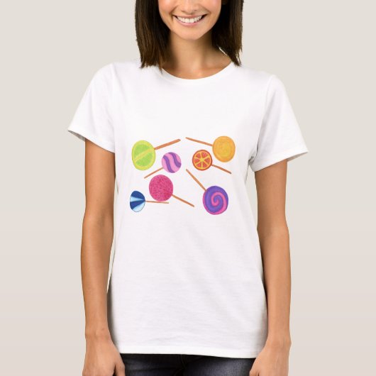 Meerkleurige kleuren met Lollipops-tekenstijl T-shirt (Voorkant)
