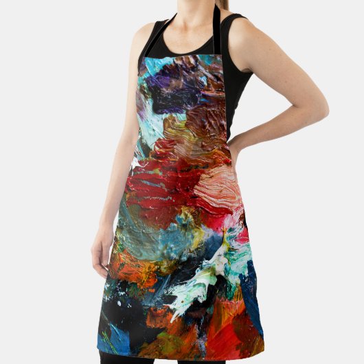 meerkleurige lagen olieverf op de kunstenaar schort (Insitu)