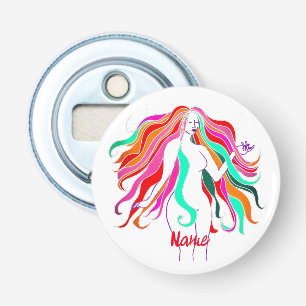 Meerkleurige, langharige godin Thunder_Cove Button Flesopener