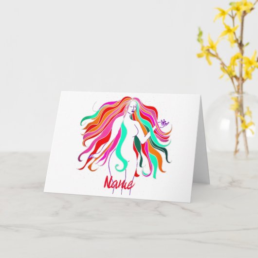 Meerkleurige, langharige godin Thunder_Cove Kaart (Gele Bloem)