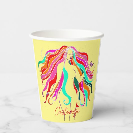 Meerkleurige, langharige godin Thunder_Cove Papieren Bekers (Achterkant)