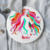 Meerkleurige, langharige godin Thunder_Cove Ronde Button 6,0 Cm (In situ)