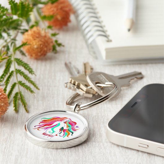 Meerkleurige, langharige godin Thunder_Cove Sleutelhanger (Zijkant)