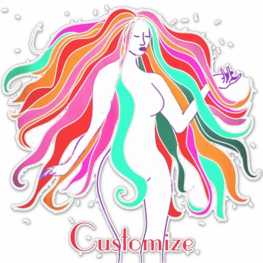 Meerkleurige, langharige godin Thunder_Cove Sticker (Voorkant)