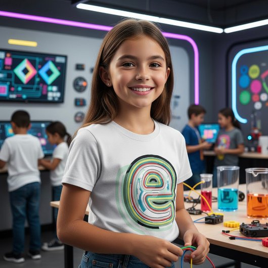 Meerkleurige letter E Abstracte moderne typografie T-shirt