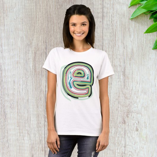 Meerkleurige letter E Abstracte moderne typografie T-shirt