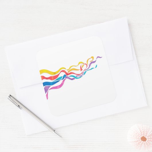 Meerkleurige linten ticker vierkante sticker (Envelop)