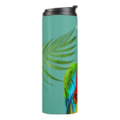 Meerkleurige Macaw Bird & Palm Leaves Thermosbeker (Gedraaid links)