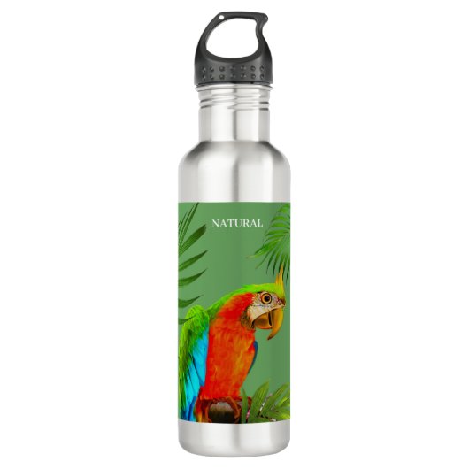 Meerkleurige Macaw Bird & Palm Leaves Waterfles (Voorkant)