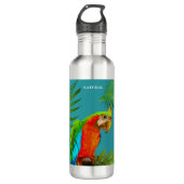 Meerkleurige Macaw Bird & Palm Leaves Waterfles (Voorkant)
