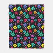 Meerkleurige madeliefjes op een zwarte achtergrond fleece deken (Voorkant)