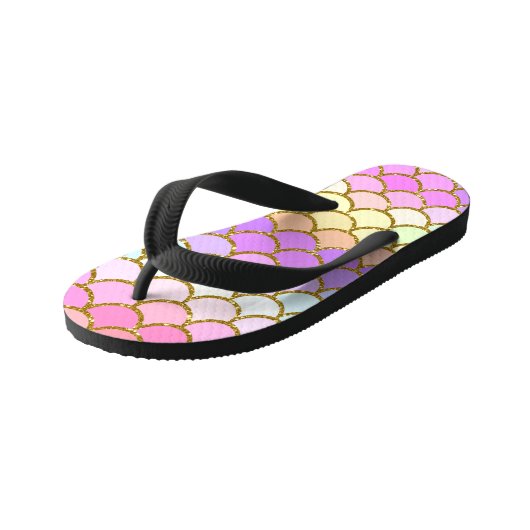 Meerkleurige meerminschaal kinder teenslippers (Schuin)