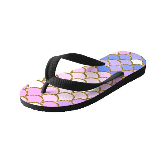 Meerkleurige meerminschaal kinder teenslippers (Schuin)