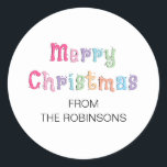 Meerkleurige Merry Christmas Classic Ronde Sticker<br><div class="desc">Meerkleurige Merry Christmas Classic Round Sticker,  gelieve te personaliseren met behulp van de online personalisatie sjabloon zoals vereist,  voordat het bestellen van een aantal van deze  feestelijke stickers.</div>