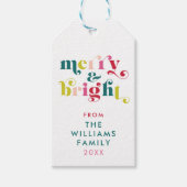 Meerkleurige moderne vrolijke en heldere kerst cadeaulabel (Voorkant)