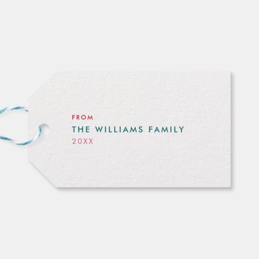 Meerkleurige moderne vrolijke en heldere kerst cadeaulabel (Achterkant Horizontaal)