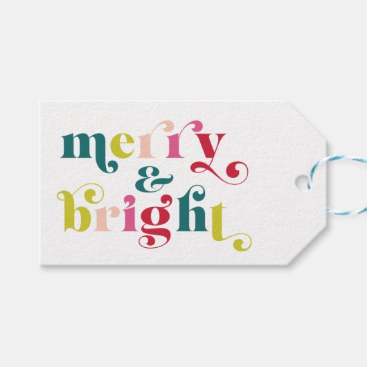 Meerkleurige moderne vrolijke en heldere kerst cadeaulabel (Voorkant (Horizontaal))