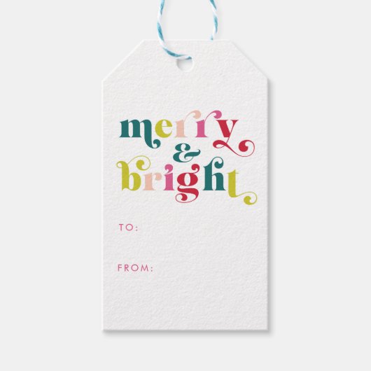 Meerkleurige moderne vrolijke en heldere kerst cadeaulabel (Voorkant)