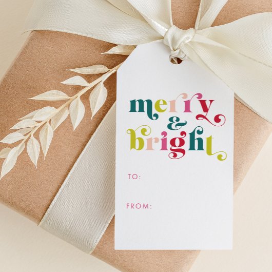 Meerkleurige moderne vrolijke en heldere kerst cadeaulabel