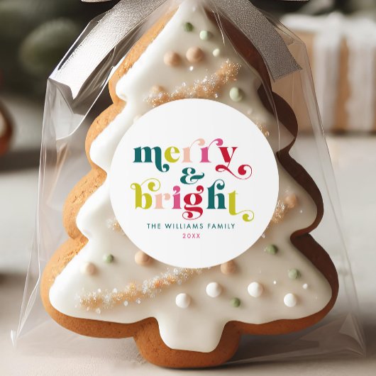 Meerkleurige moderne vrolijke en heldere kerst ronde sticker