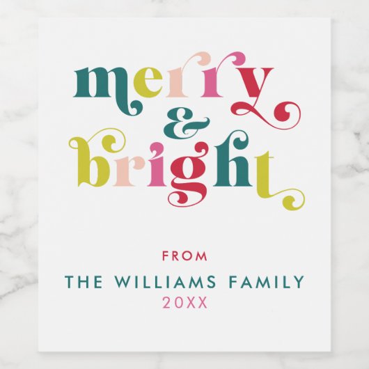 Meerkleurige moderne vrolijke en heldere kerst wijn etiket (Enkel label)