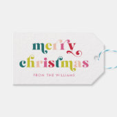Meerkleurige moderne vrolijke kerstnaam cadeaulabel (Voorkant (Horizontaal))