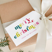 Meerkleurige moderne vrolijke kerstnaam cadeaulabel