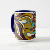 Meerkleurige mok van twee tonnen koffie. (Voorkant links)