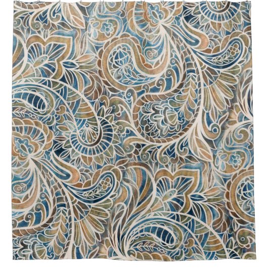 Meerkleurige Paisley Hand-getrokken print Douchegordijn (Voorkant)