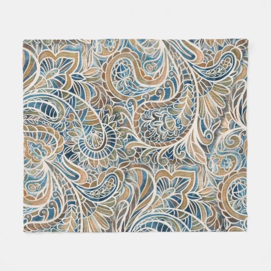 Meerkleurige Paisley Hand-getrokken print Fleece Deken (Voorkant (Horizontaal))