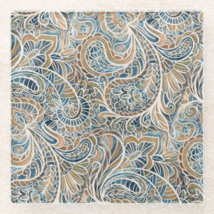 Meerkleurige Paisley Hand-getrokken print Glazen Onderzetter
