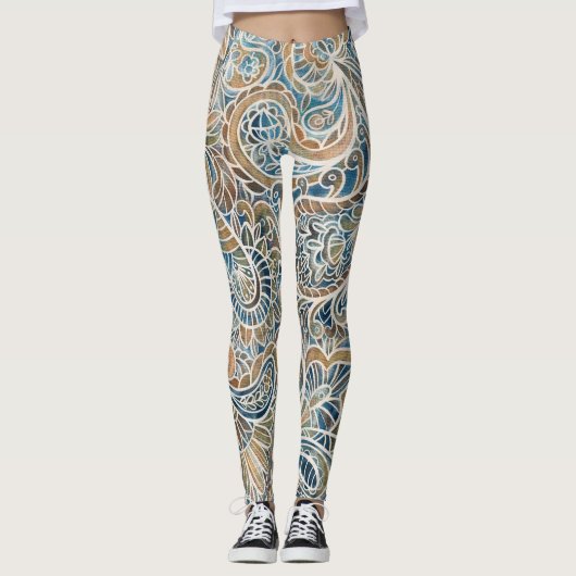 Meerkleurige Paisley Hand-getrokken print Leggings (Voorkant)