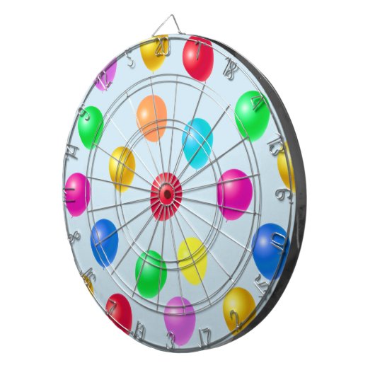 Meerkleurige partijballonnen op lichtblauw dartbord (Voorkant Rechts)