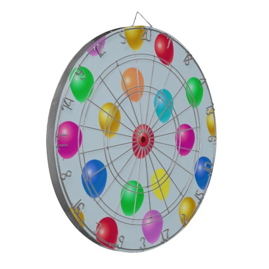 Meerkleurige partijballonnen op lichtblauw dartbord (Voorkant Links)
