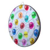 Meerkleurige partijballonnen op lichtblauw dartbord (Voorkant Rechts)