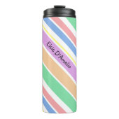 Meerkleurige pastel diagonaal gestreept gepersonal thermosbeker (Voorkant)