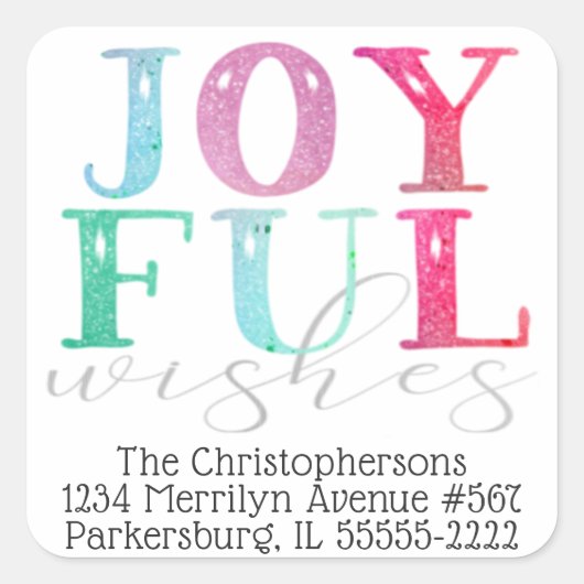 Meerkleurige pastel JOYFUL WENSEN Retouradres Vierkante Sticker (Voorkant)